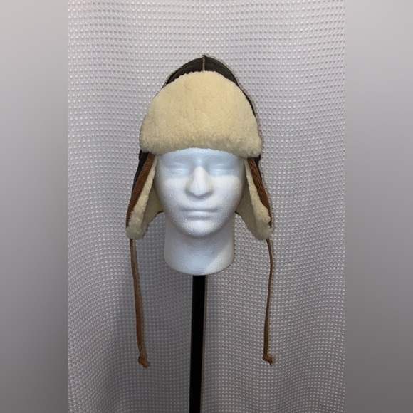 Unisex CROWNCAP synthetic shearling dark‎ brown sheepskin winter Aviator Hat - Picture 4 of 16